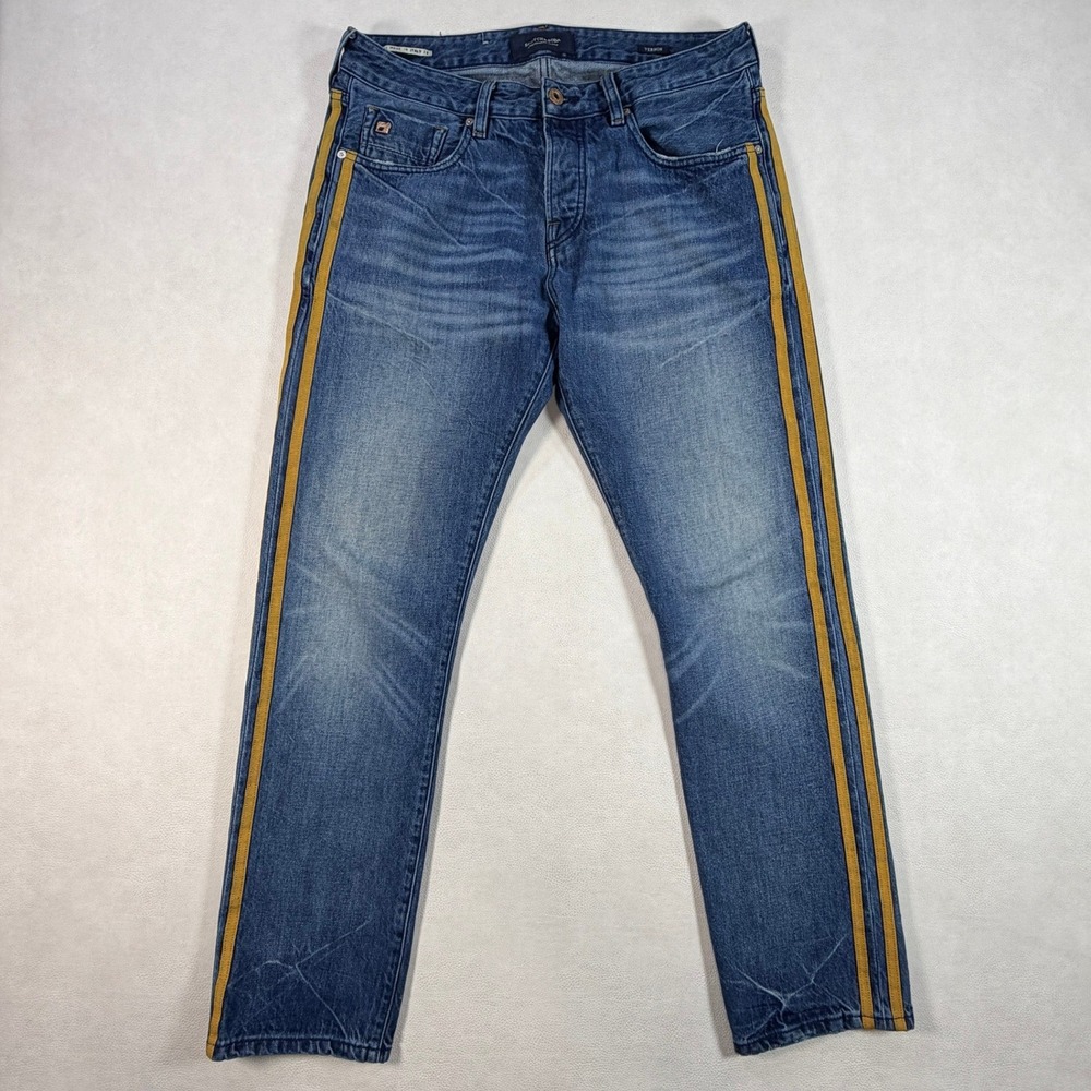 Scotch & Soda Vernon Mens 32x32 Blue Side Stripe Italian Fabric Jeans Slim